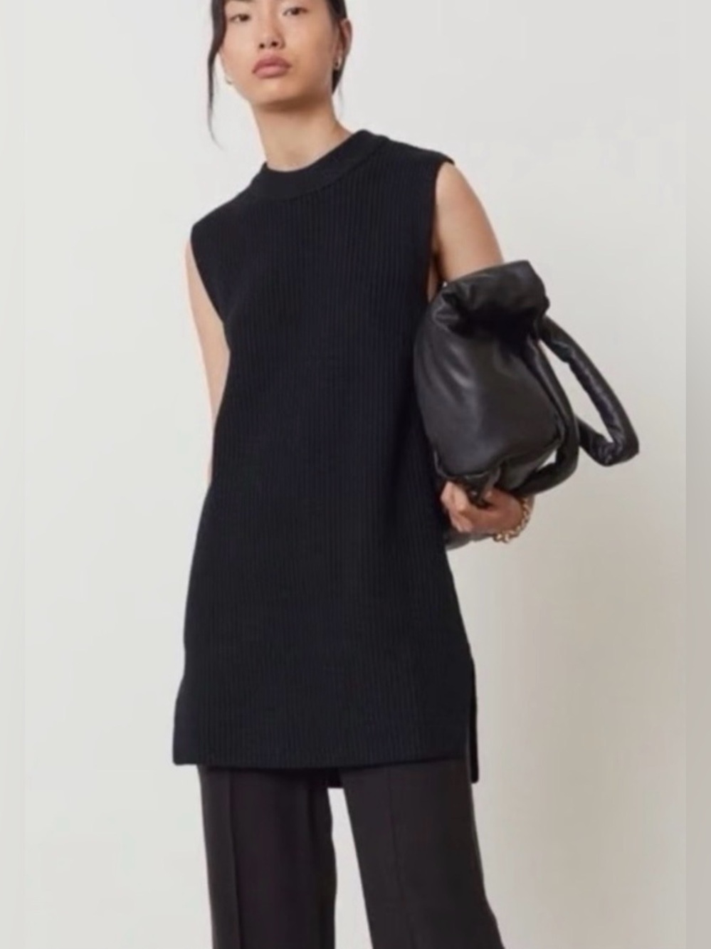 H&M Black Chunky Knit Tunic Sweater Vest NWT
